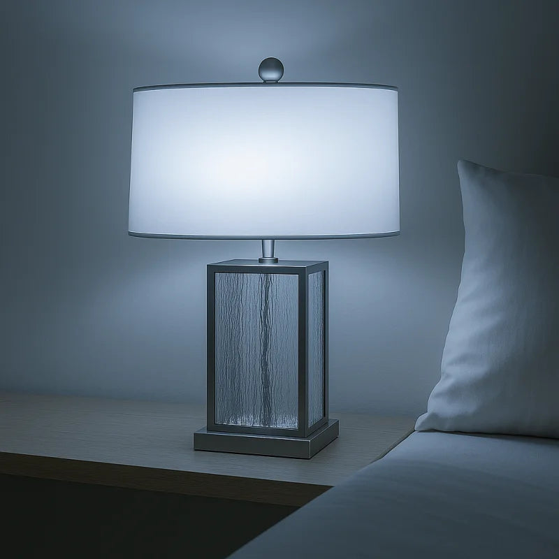 Lampe de Chevet avec Pied en Verre - Blanc Froid - Lampe de Chevet